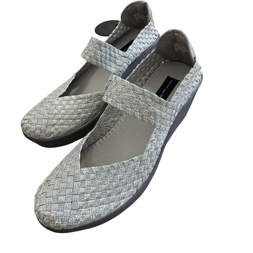 Steven Steve Madden Brice Metallic Silver Woven Mary Jane Wedges Womens 9.5